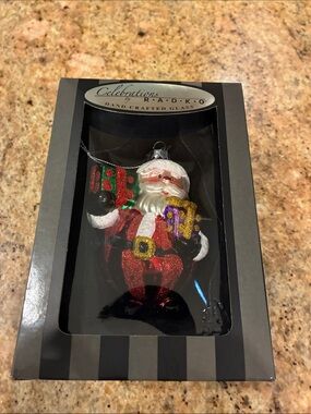 Red Santa Handcrafted Glass Ornament